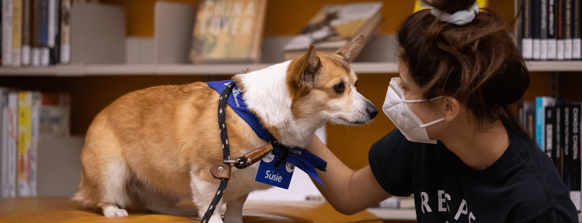 Image of student and dog at an FWSR event. 