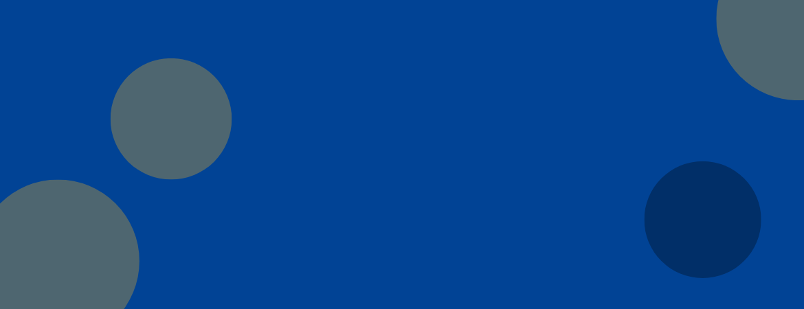 Blue background with yellow circles and a dark blue circle. 