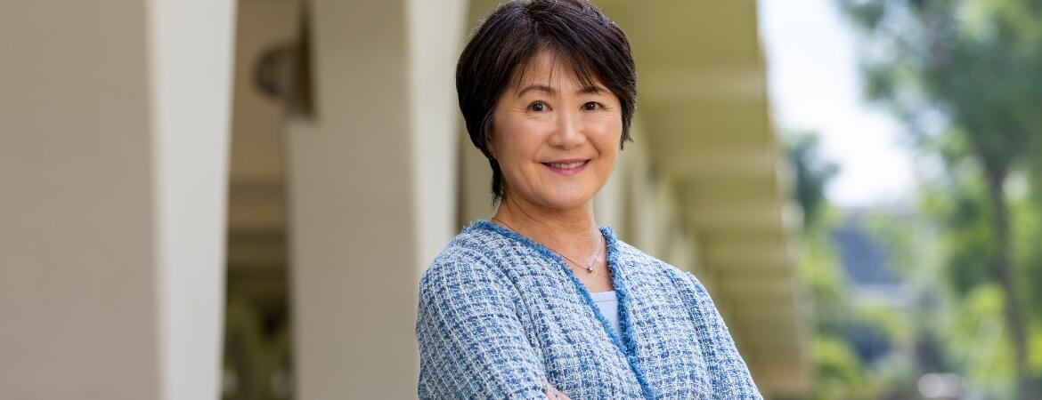 Mihoko Hosoi outside of the Rivera Library