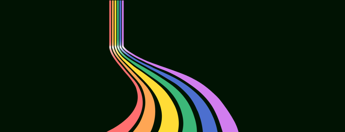 Black background with a rainbow colors forming a road. 