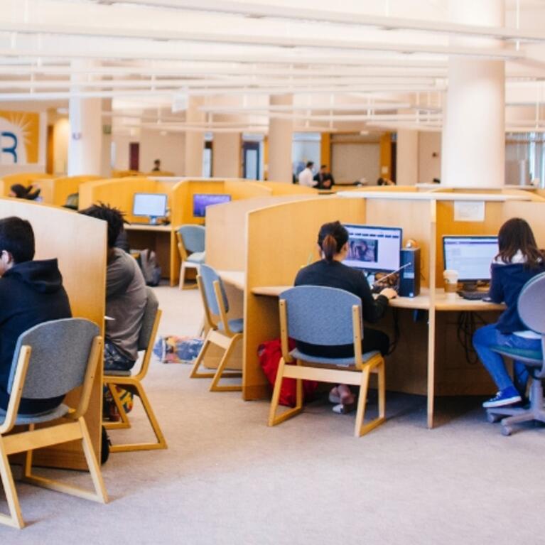 Students sitting at desks in Orbach Library