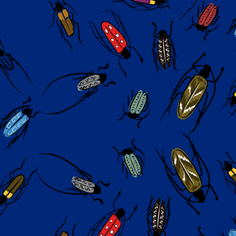 blue background with different insects.