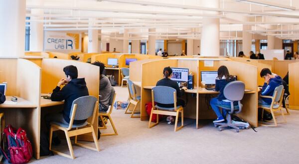 Students sitting at desks in Orbach Library