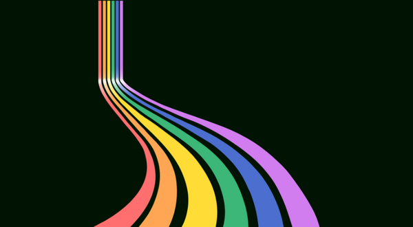 Black background with a rainbow colors forming a road. 